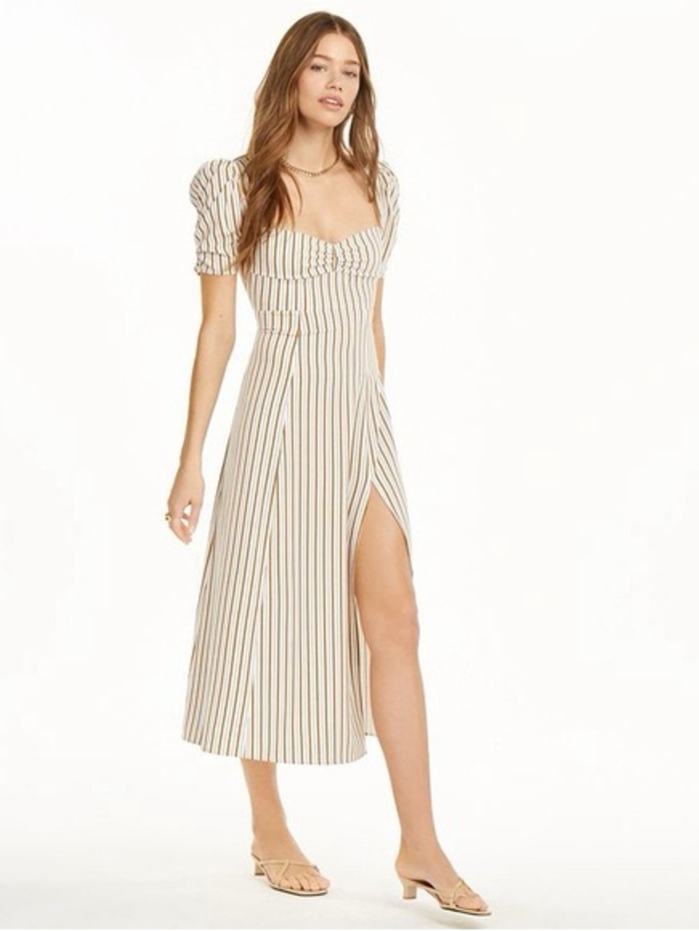 DANIELLE BERNSTEIN Cream Midi Dress with Tan Stripes